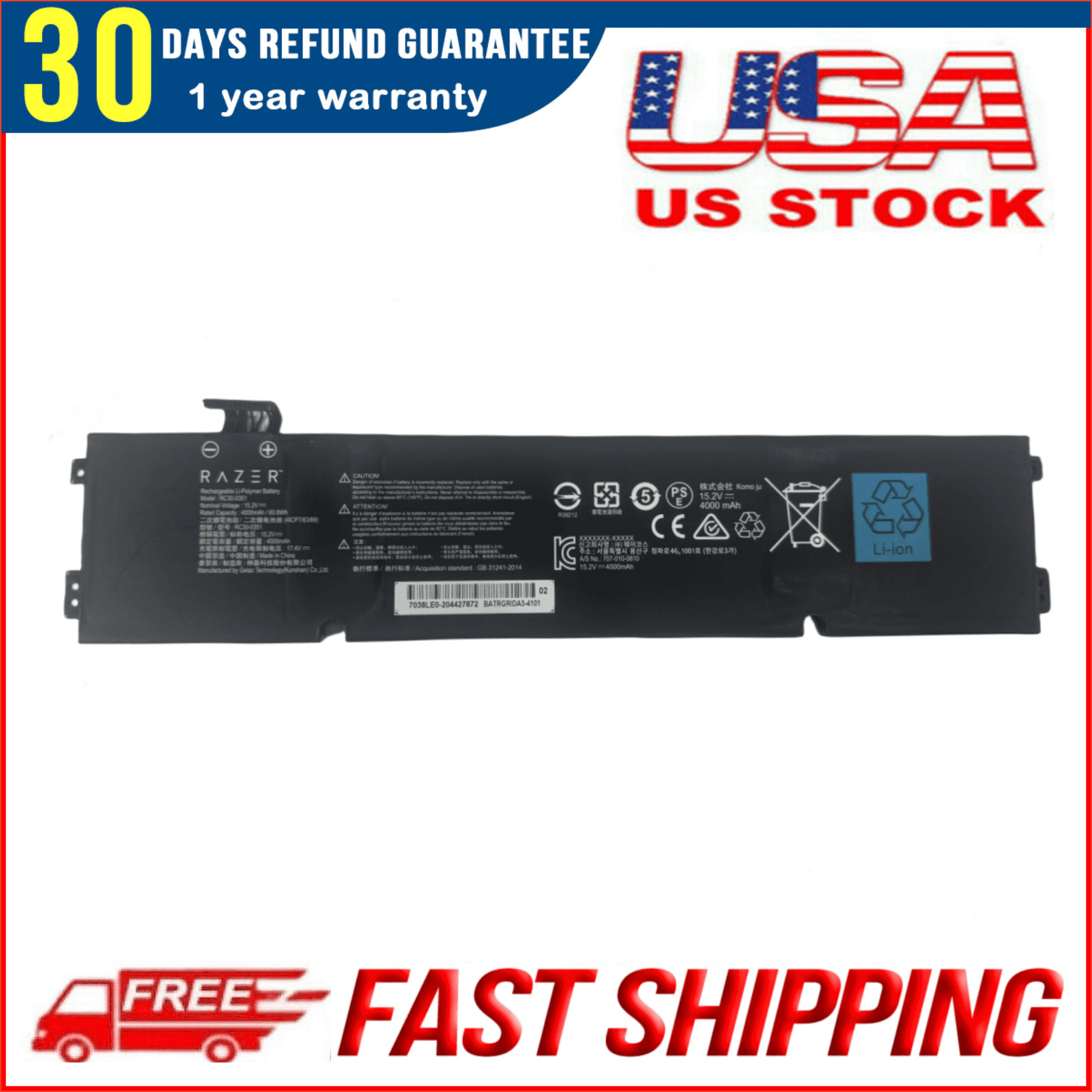 New Genuine Battery for Razer Blade 15 Base 2021 RZ09-0369x RZ09-0351 RC30-0351