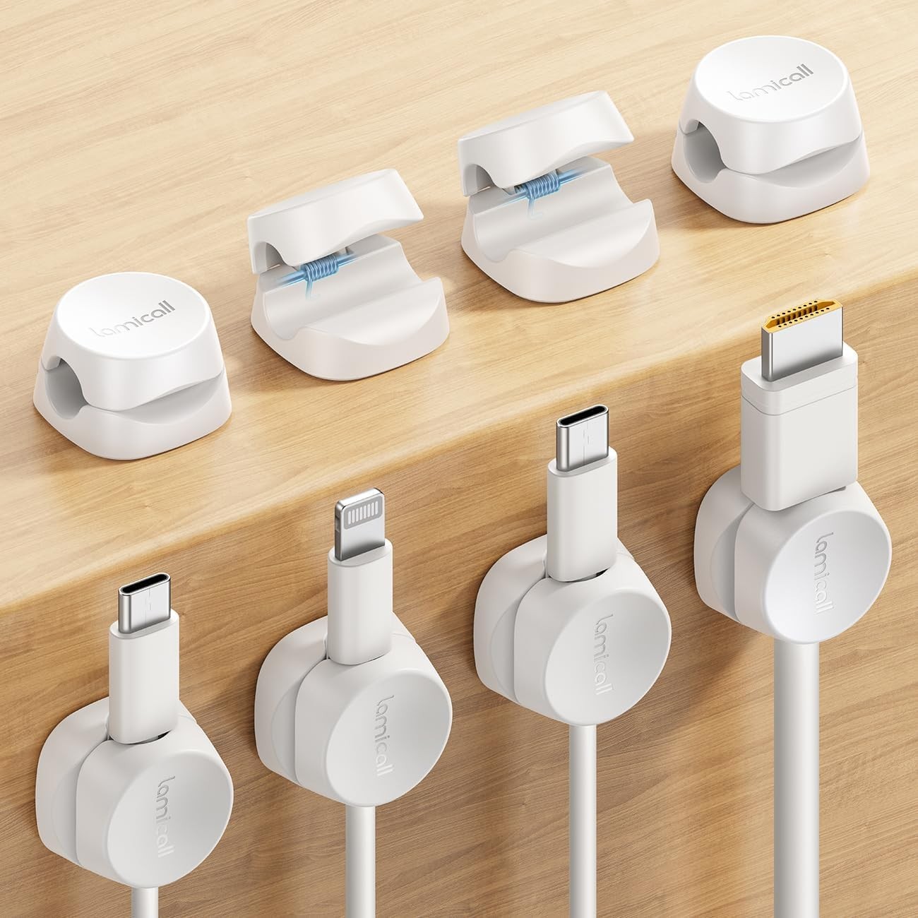 Lamicall Cable Organizer Clips, 8 Pack Spring-Lock Cord Holders