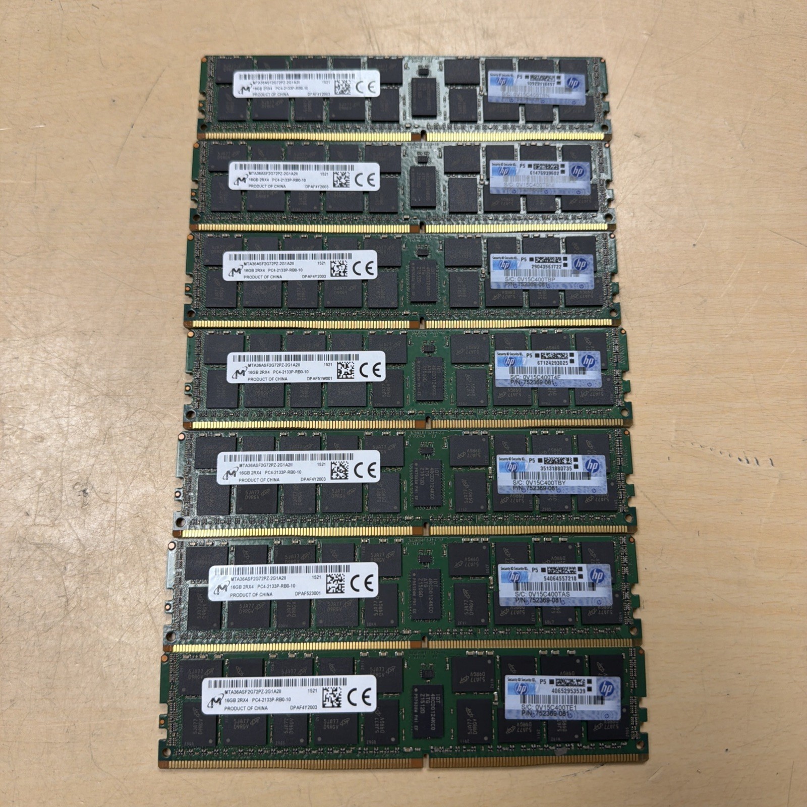 Lot of 7 Micron 16GB DDR4 2RX4 PC4-2133-RB0 RDIMM ECC MTA36ASF2G72PZ-2G1A2II