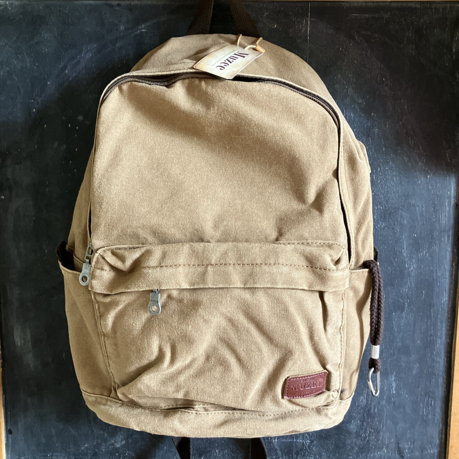 Muzee Brown Canvas Backpack Lightweight Travel Daypack Student Rucksack Khaki