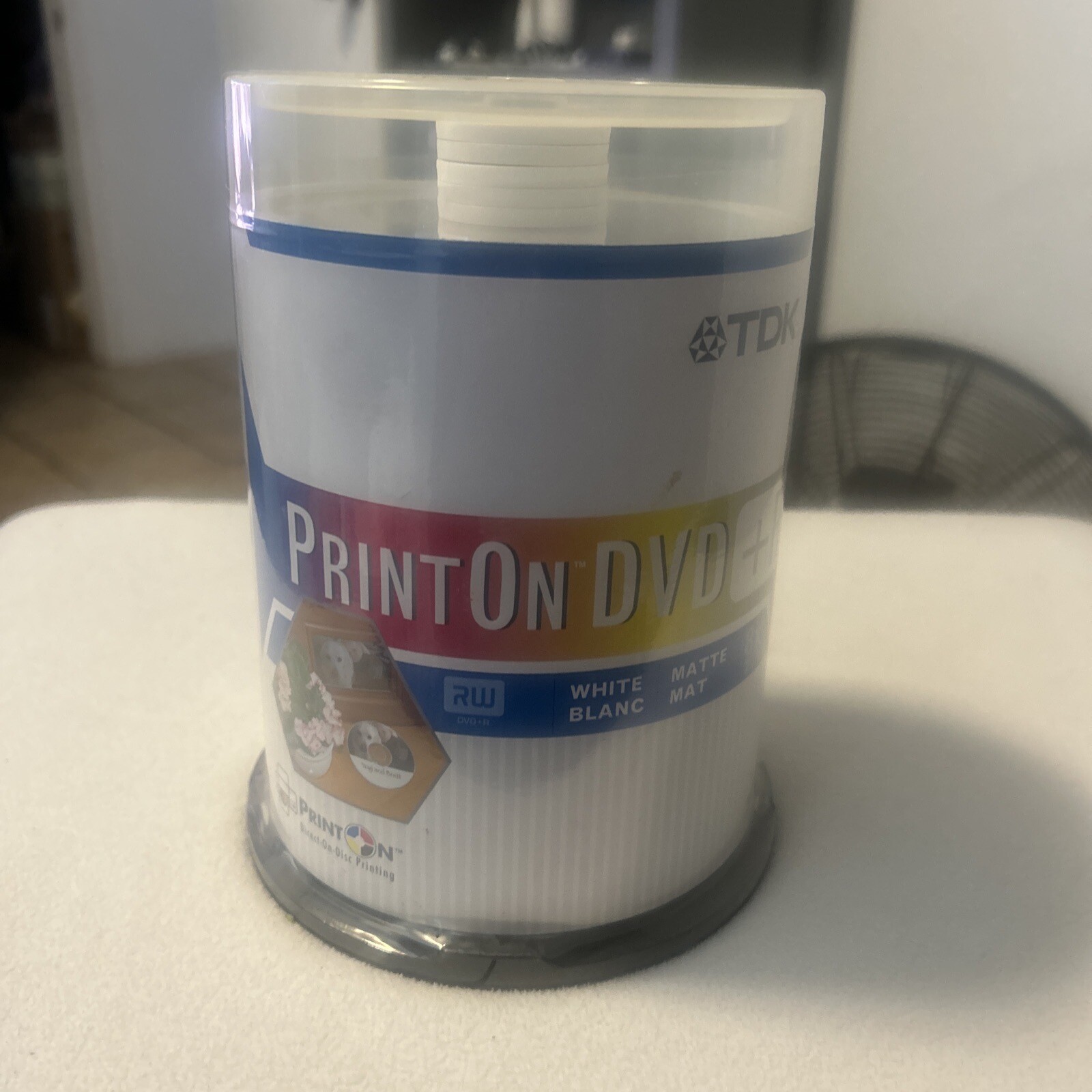 TDK 8X DVD +R 90 PrintOn One Sided Printable Print On Disc Spindle New Opened
