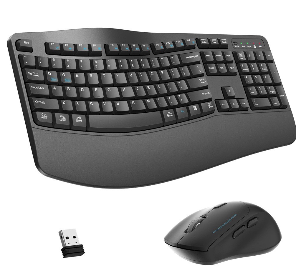 Reccazr Wireless Ergonomic Keyboard & Mouse Combo Wave Wrist Rest Silent SEALED