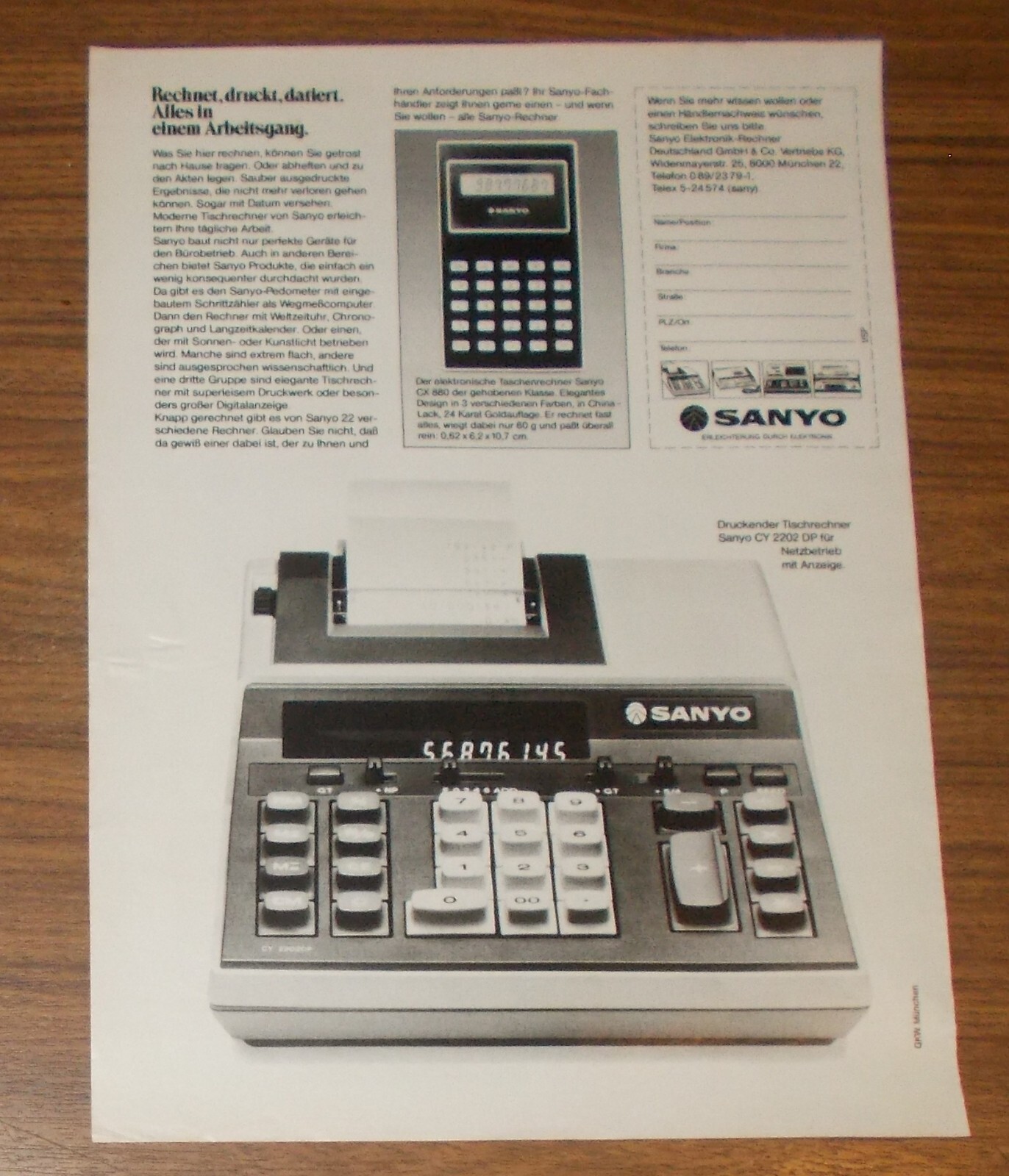 Rare Advertising SANYO CY 2202 DP Desktop Calculator CX 880 Calculator 1981