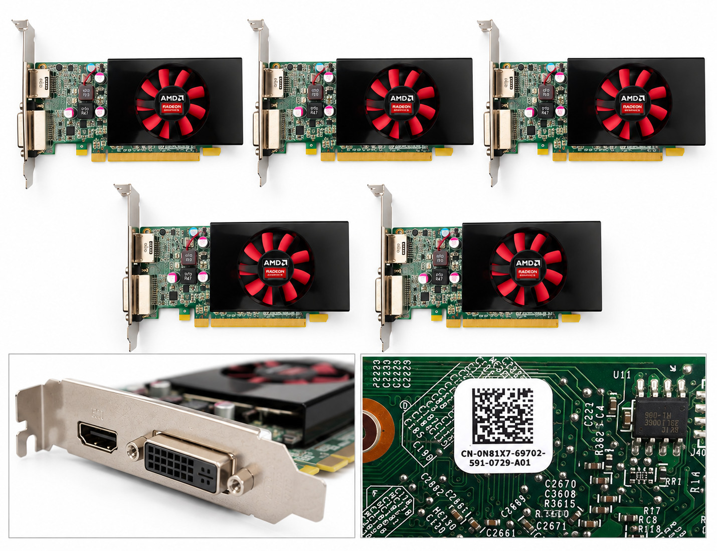 5x AMD Radeon R7 350X 4GB PCIe x16 GPU with Display and DVI Port Low Profile