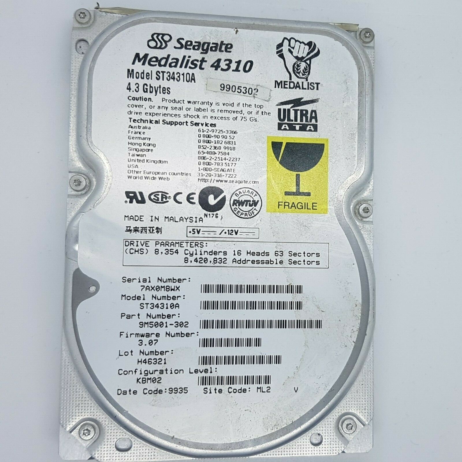 Seagate Medalist 4310 4.3 Gbytes Internal Hard Drive HD Model ST34310A 4.3GB. A7