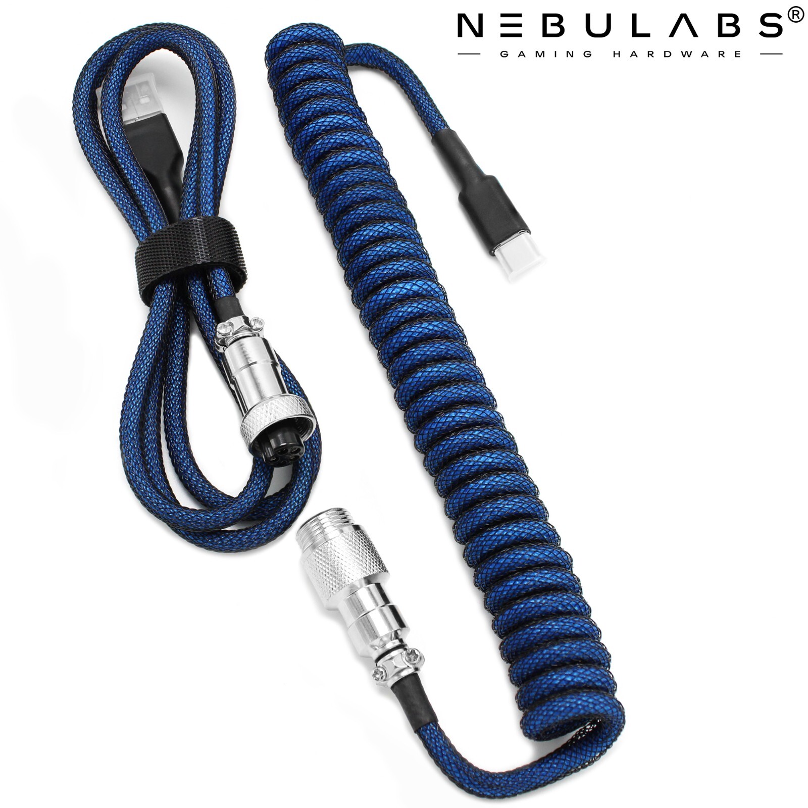 Custom Coiled Aviator GX16 USB-C Mechanical Gaming Keyboard Cable - Dark Blue