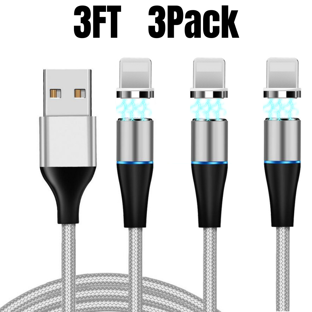 3Pack 3/6FT USB Magnetic Phone Cable For iPhone 12 11 XR 8 7 6 iPad Charger Cord