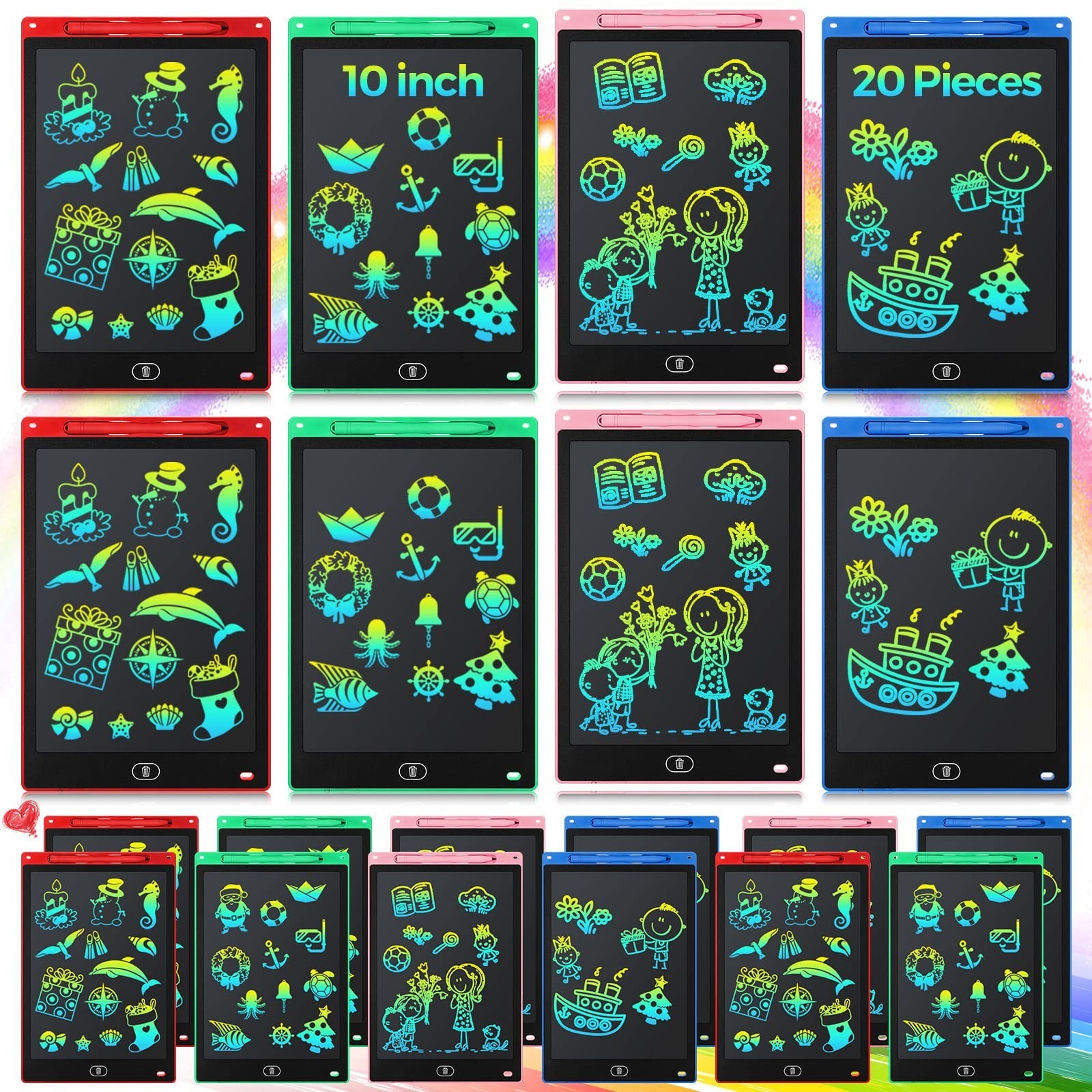 20 Pcs 10" LCD Writing Tablet for Kids - Colorful Doodle Board, Erasable Drawing