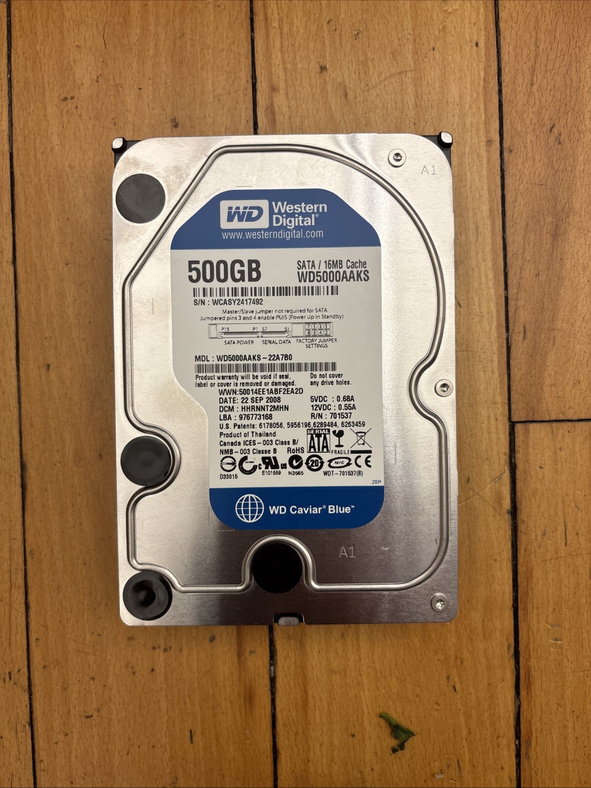 WESTERN DIGITAL 500GB WD5000AAKS-22A7B0 DCM EANNHTJMB WMASY