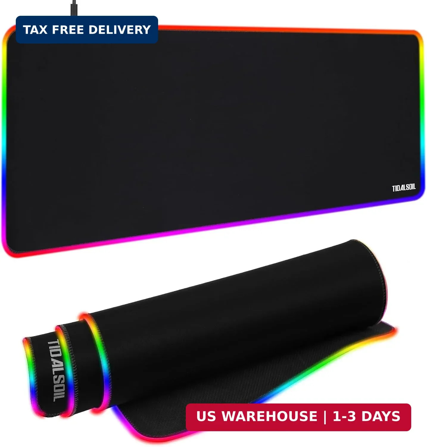 TIDALSOIL RGB Gaming Mouse Pad, 31.5x11.8 in Extended LED Desk Mat, Black