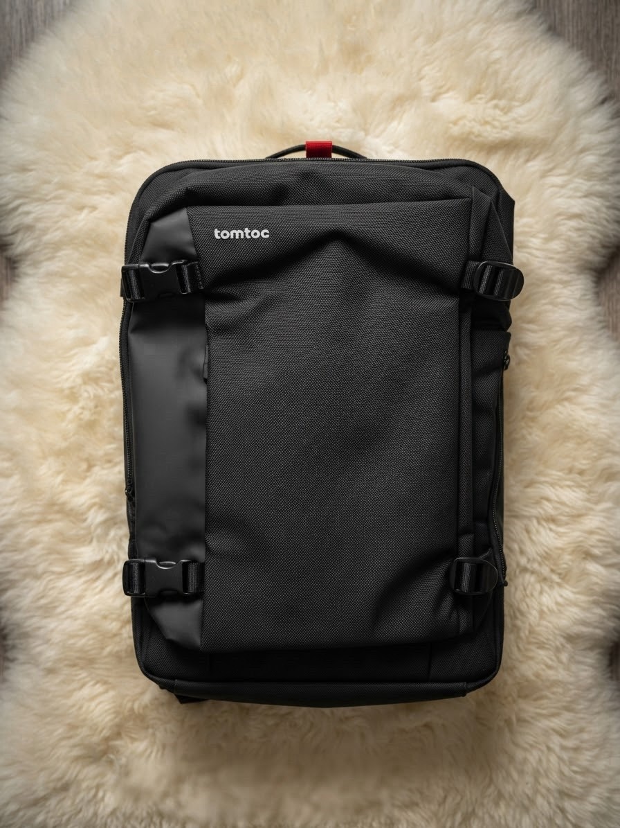 tomtoc PB0Y Black Polyester Laptop Backpack, Padded, Fits 15 in, Universal