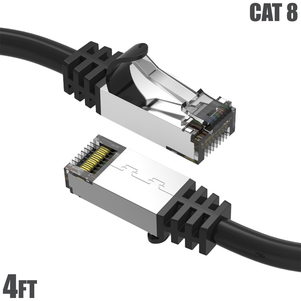 4FT CAT8 RJ45 Network LAN Ethernet SFTP Cable Copper 40Gbps 2GHz 26AWG Black
