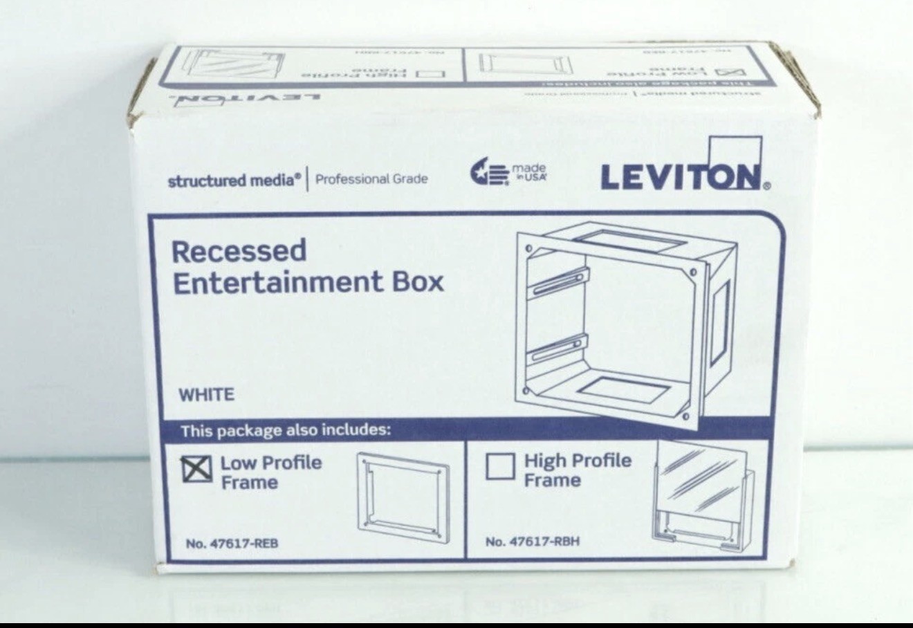 Leviton 47617-REB Recessed Entertainment Box Includes Low Profile Frame White