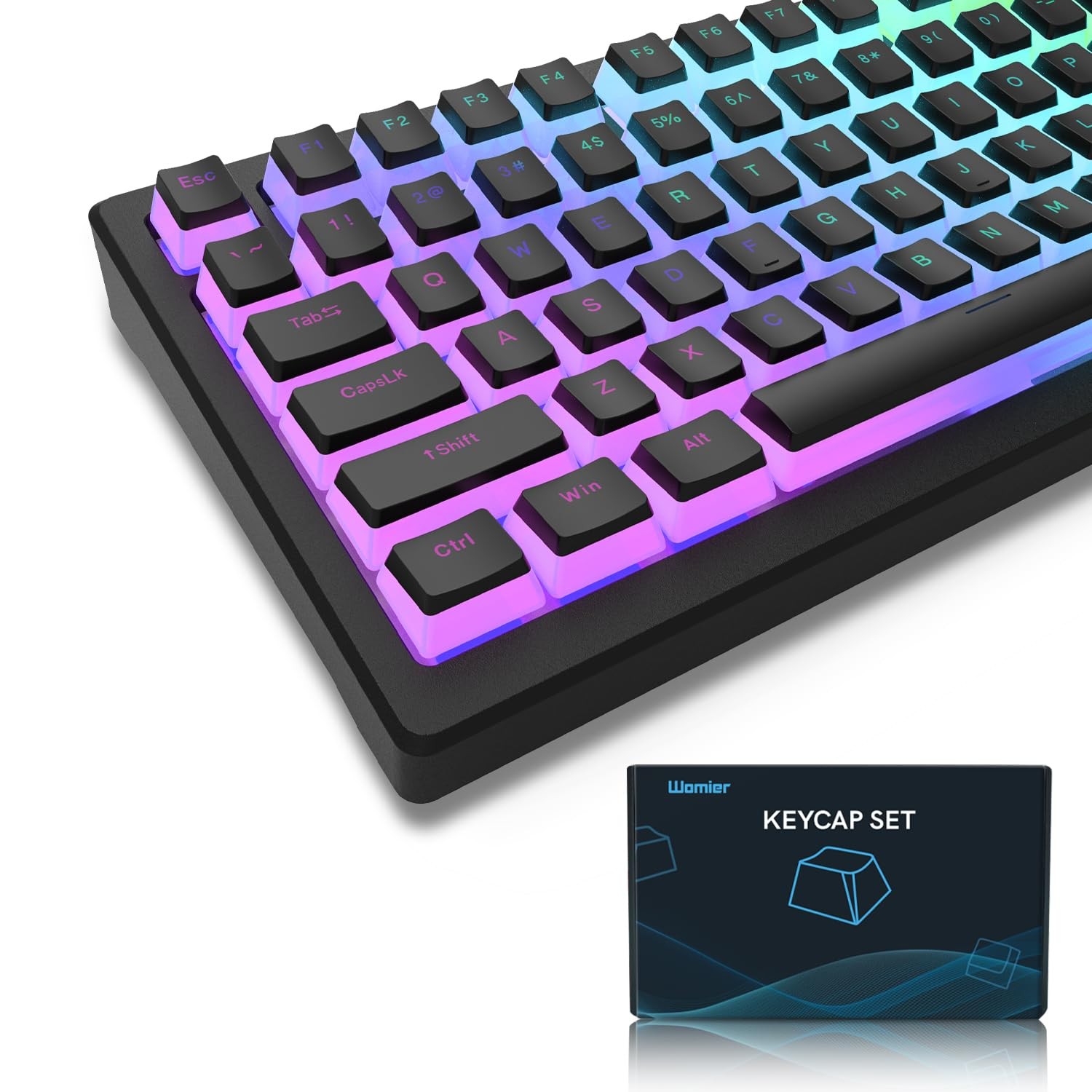 Womier Pudding Keycaps, PBT Shine Through Keycaps Black 164 Keys Set