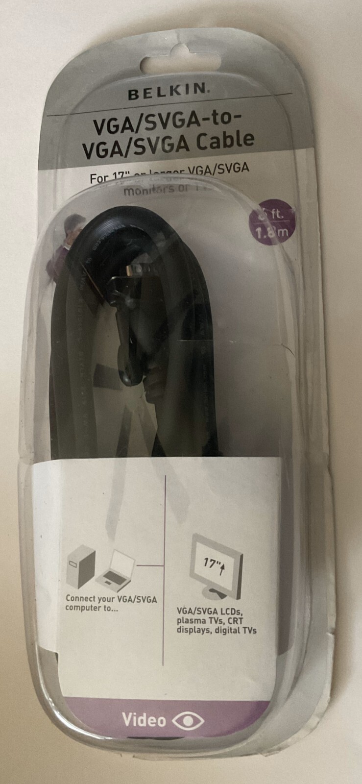 Belkin  SGA/SVGA Monitor Cable Connect Pc To Monitor. 6ft. New  F3H982A06