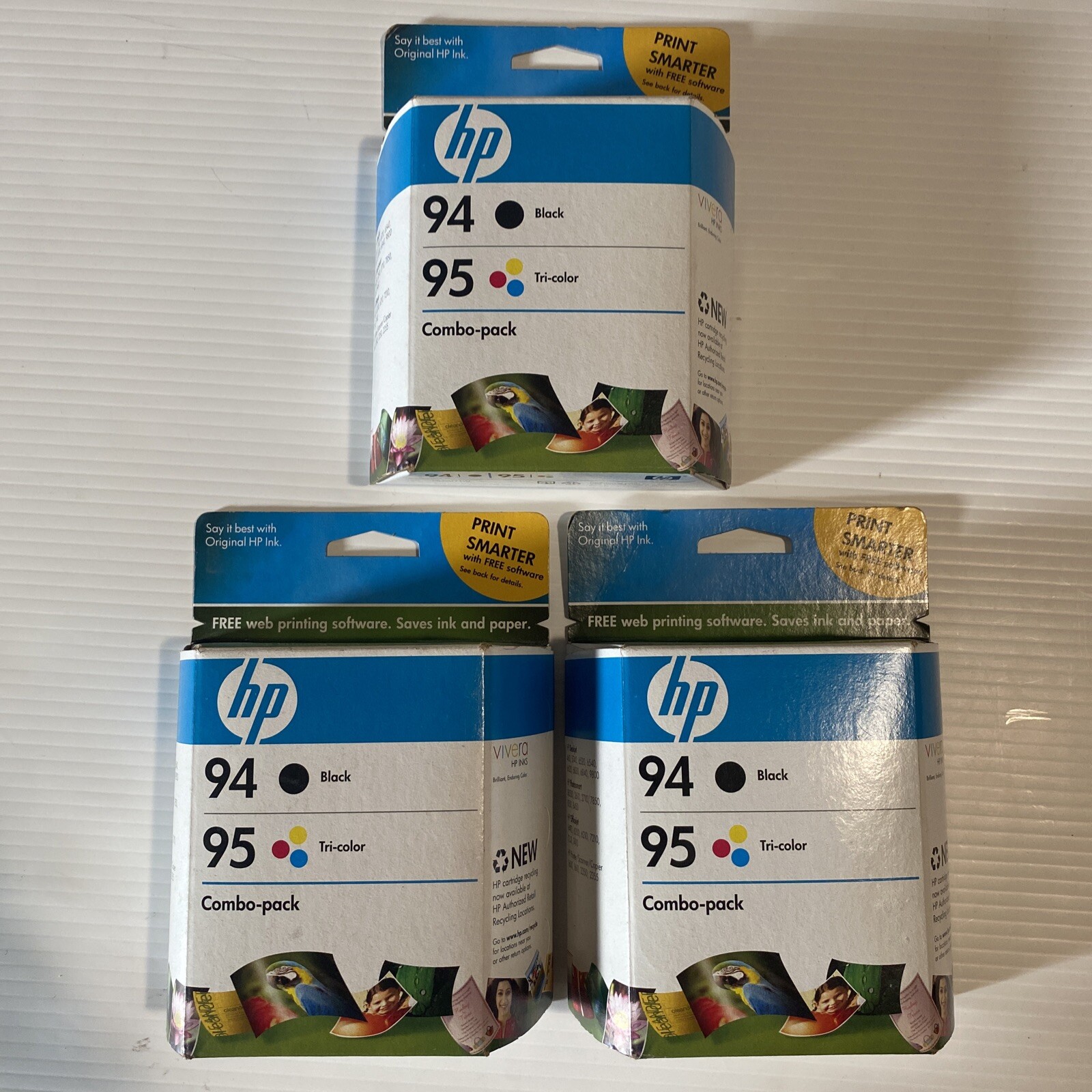 Lot 3 Genuine OEM HP 94 95 Ink Black Tri Color Combo Pack New Sealed Exp 11/2010