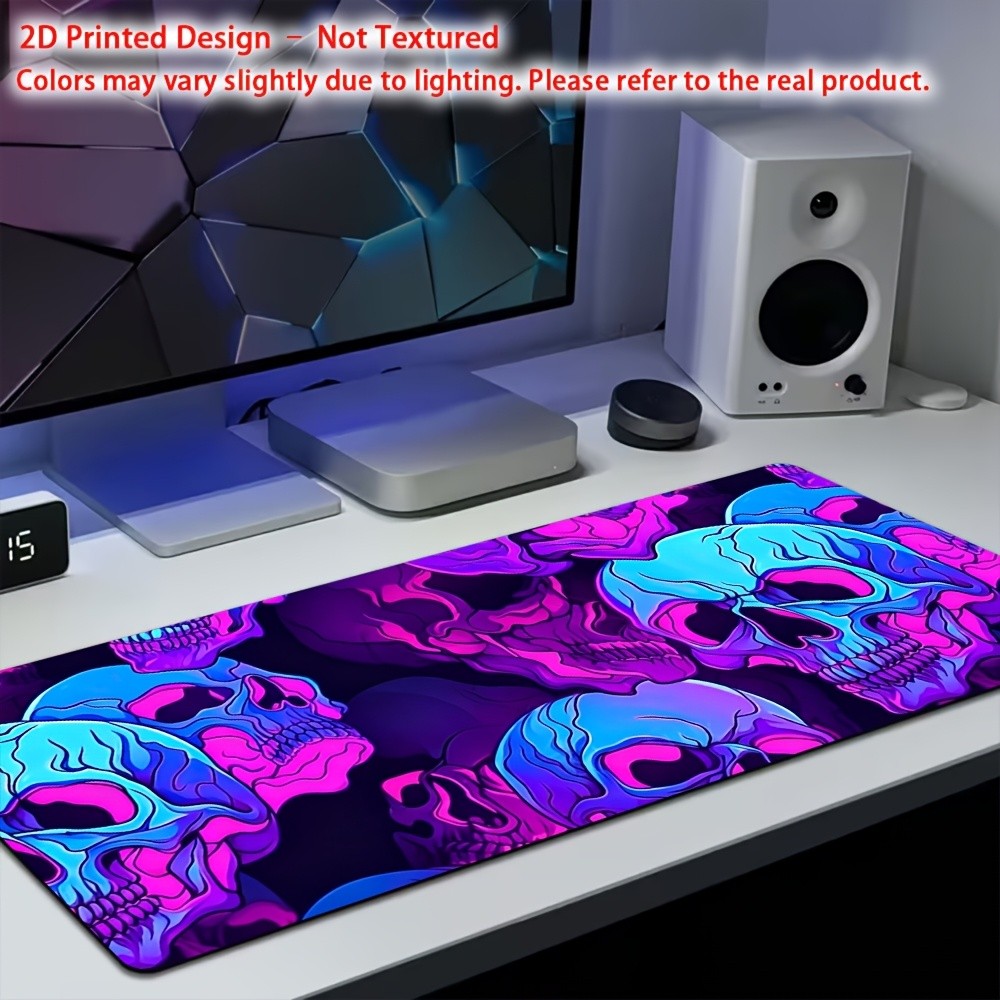Printed Design – Non-Textured Neon Blue and Pink Skulls Desk Mat Gaming Mouse