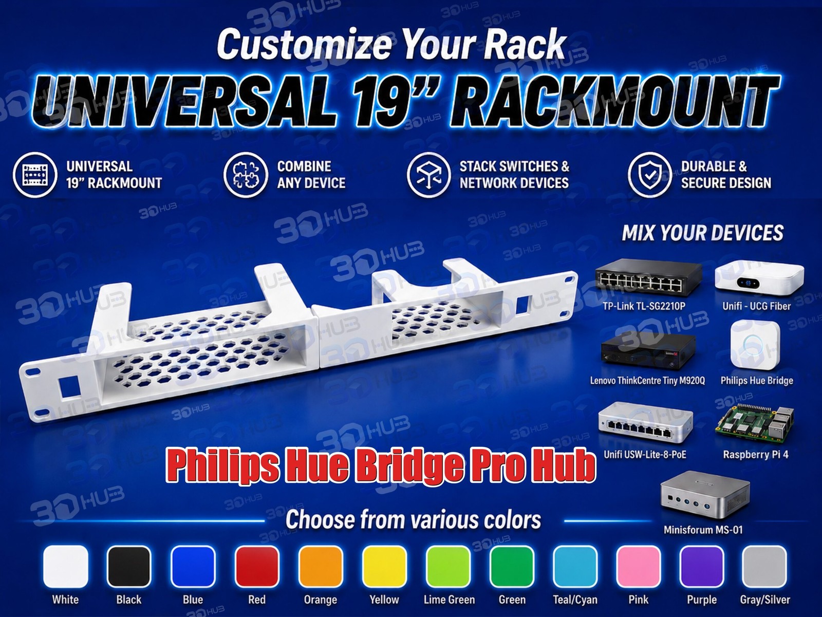 Pro 1U 19" Custom Philips Hue Bridge Pro Hub Modular Rackmount System