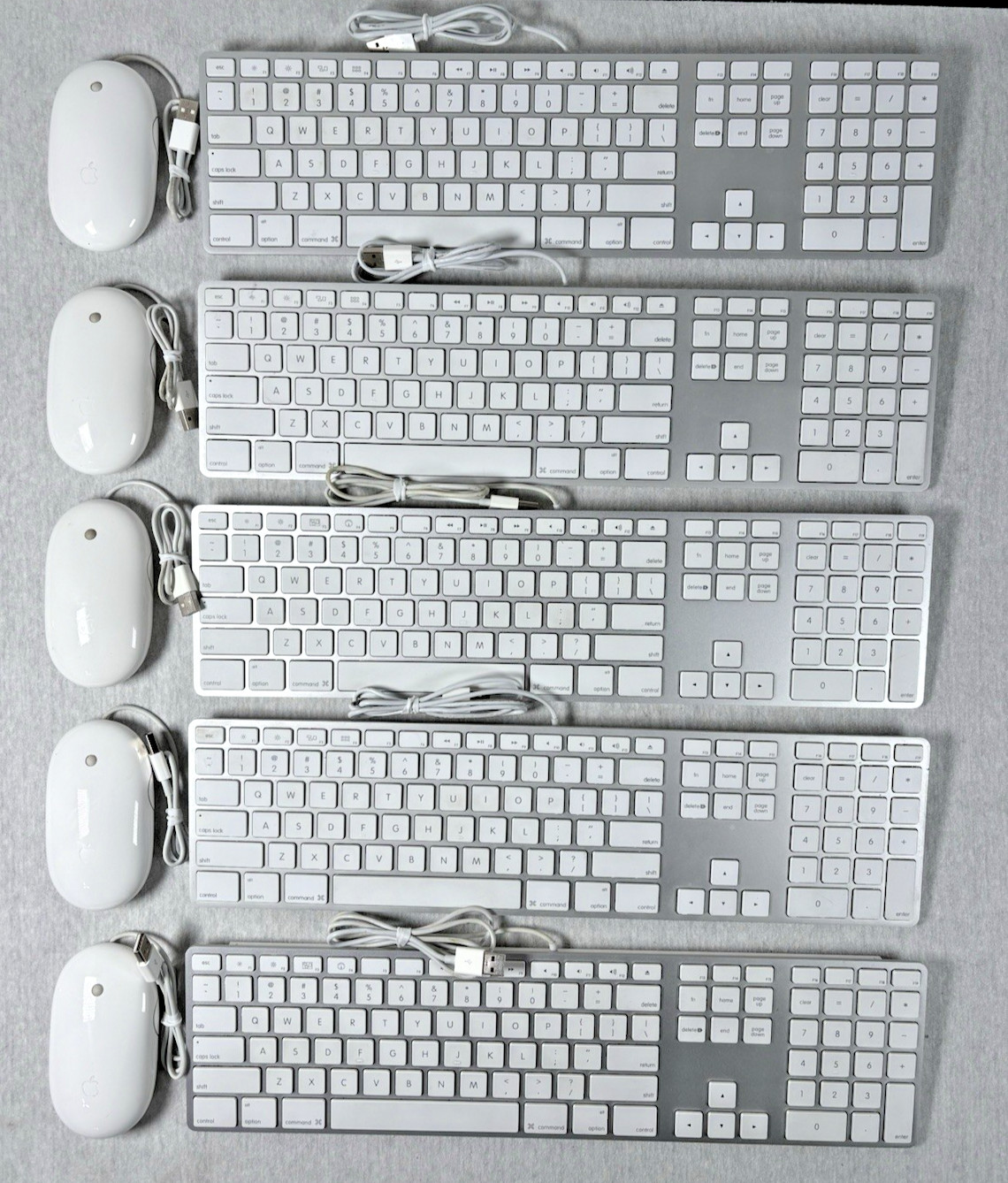 Lot of 5 - Apple Wired Keyboard (Model 1243) w/ Apple Mighty Mouse (Model A1152)