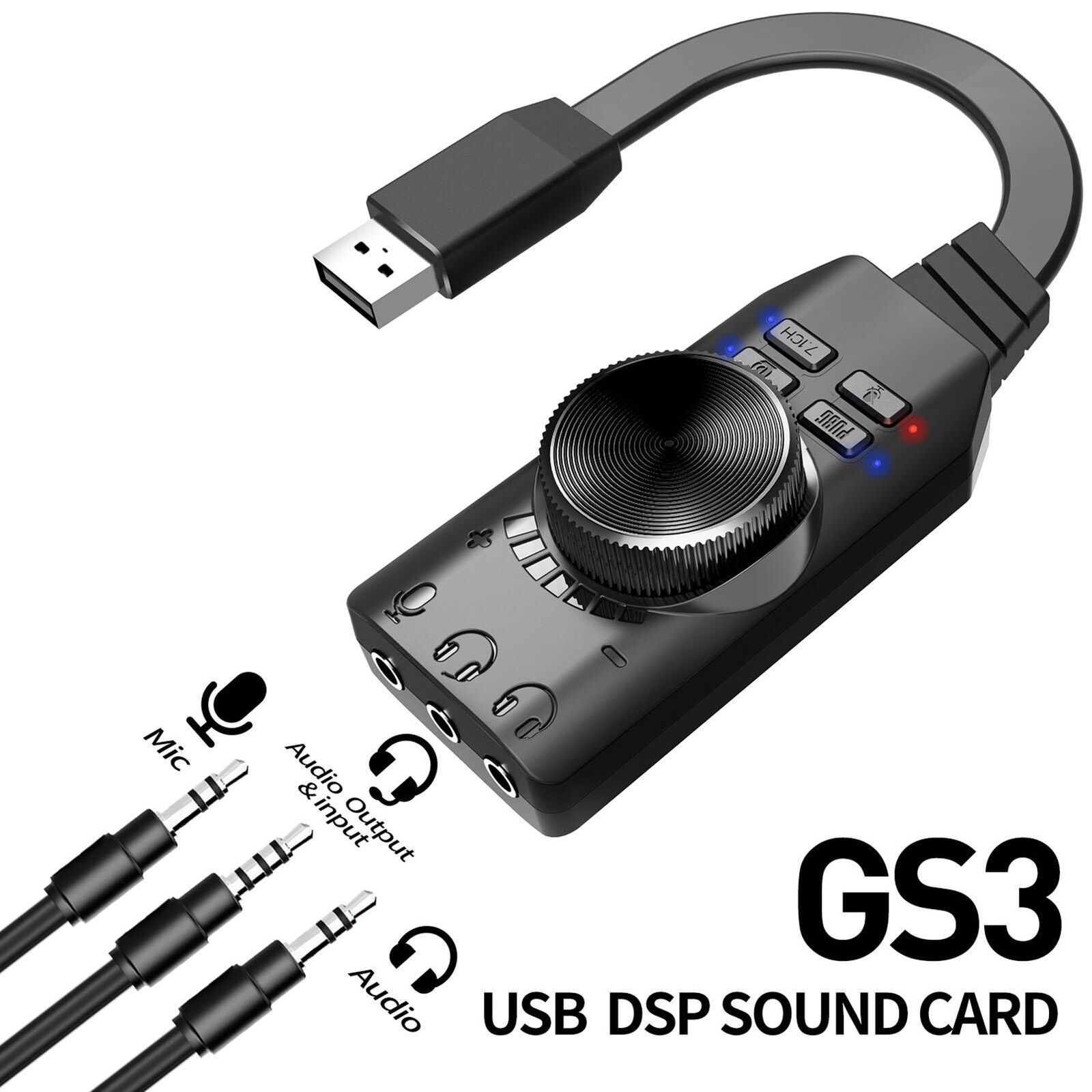 7.1 Channel External USB Computer Game Sound Card For Gamin Audio Card 3.5mm US