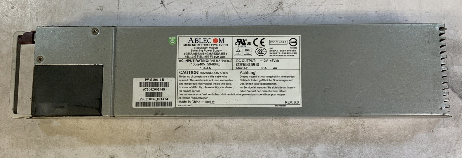 Supermicro Ablecom PWS-801-1R Power Supply Module - Silver-I2A