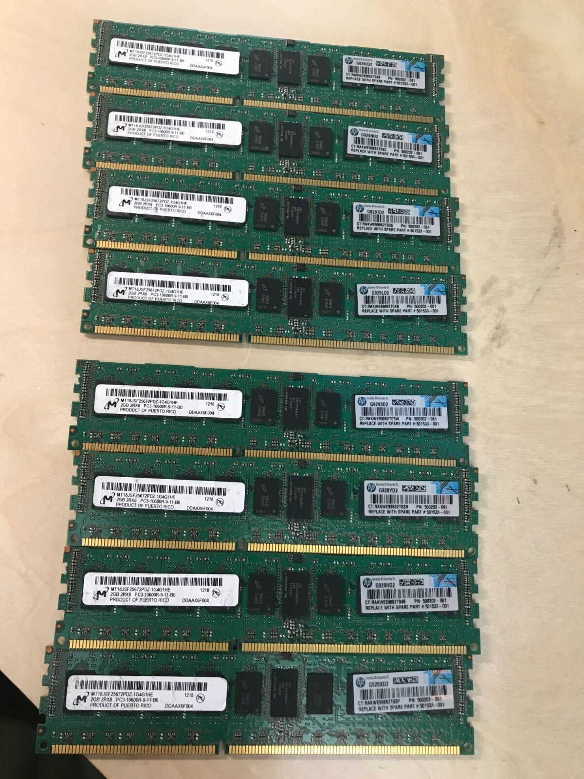Lot of 8 MT18JSF25672PDZ-1G4G1HE 2GB Memory Module HP 500202-061 501533-001