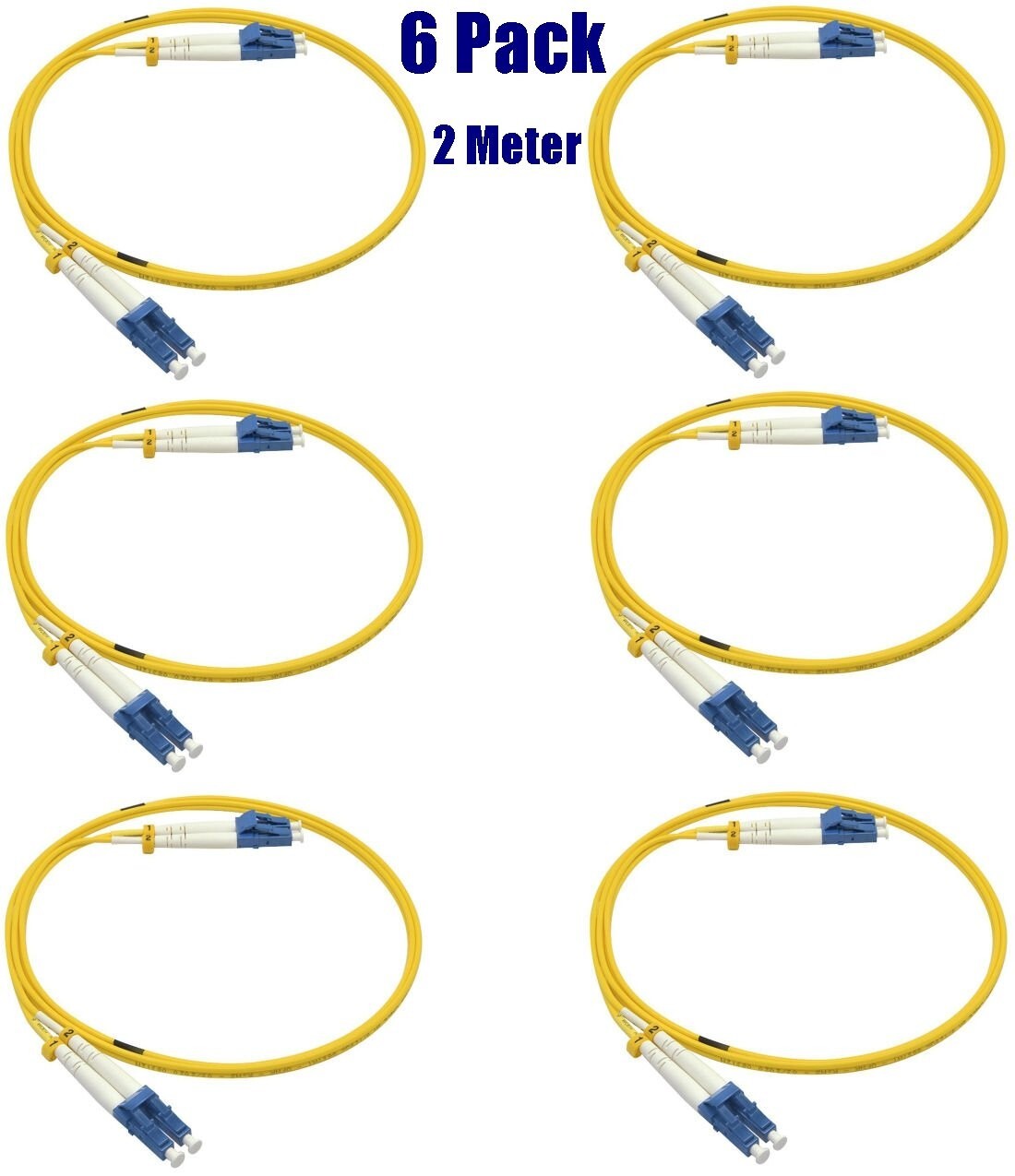 6 Pack 2 Meter LC UPC to LC UPC Duplex 9/125 Single Mode Fiber Optic Patch Cable