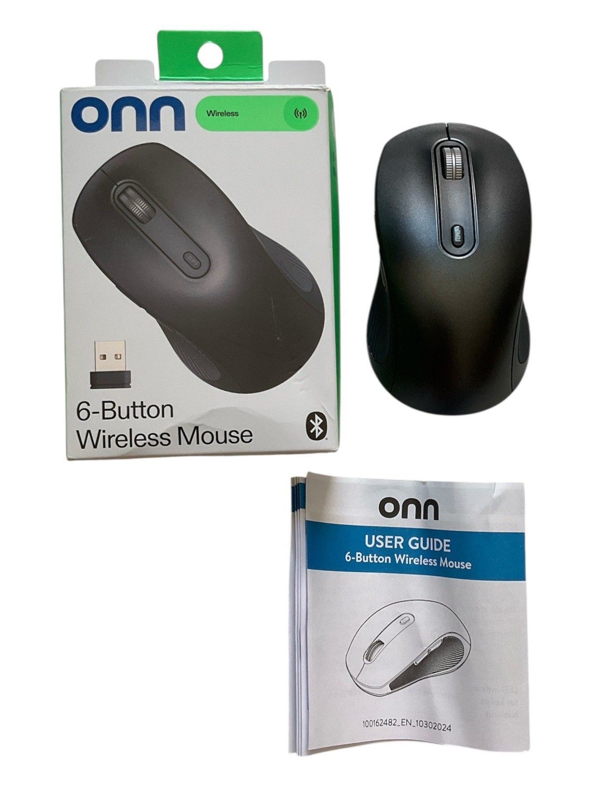 onn 6-Button Wireless Mouse Ergonomic 2.4GHz Black 5 Adjustable Sensitivity