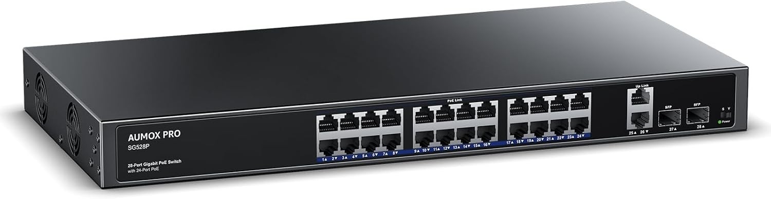 AUMOX PRO SG528P 28-Port Gigabit PoE Switch 24 PoE 2 SFP 400W  #3135D R8
