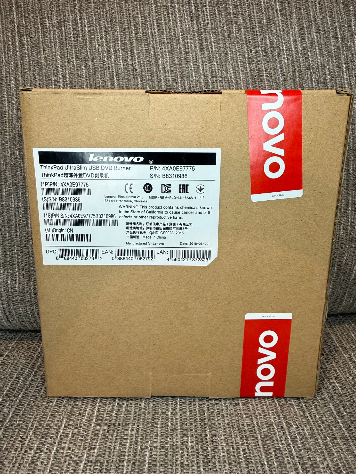 NEW Lenovo ThinkPad UltraSlim External Portable USB DVD Burner OEM 4XA0E97775