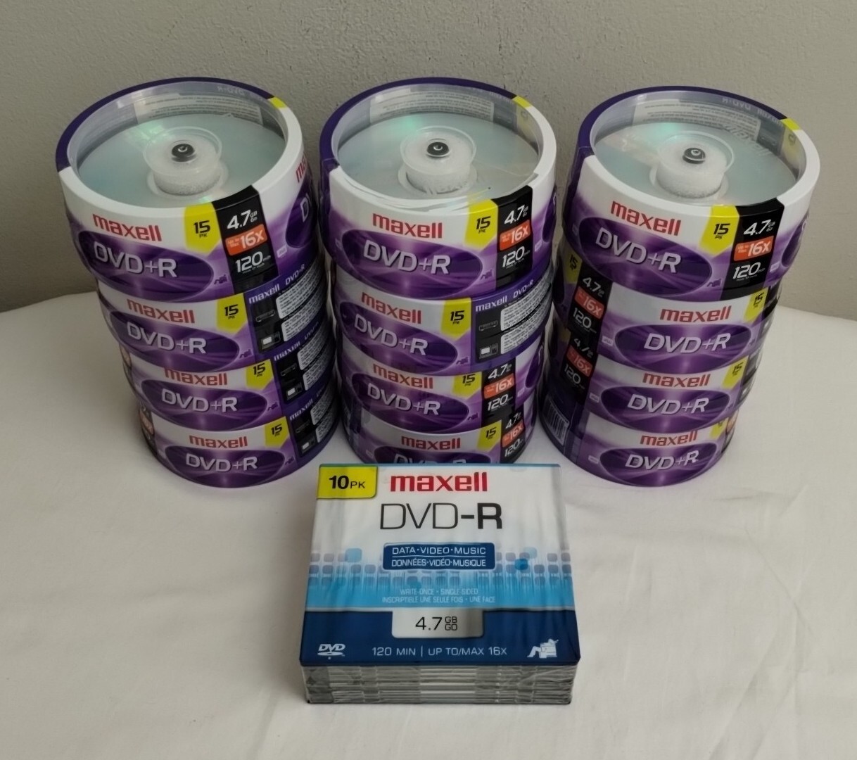 Maxell Lot Of 13 New Sealed Blank DVD-R Packs 4.7GB 16X 120 Minutes 190 CD's