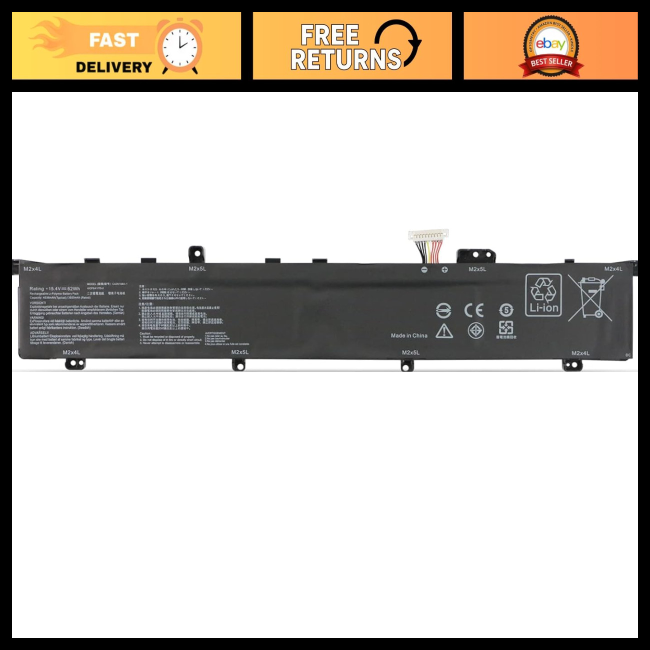 Laptop Battery Replacement for Asus ZenBook Pro Duo UX581 Series 15.4V 62Wh