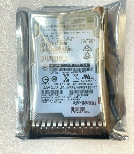 For HPE 870757-B21 870794-001 2.5" 600GB 12Gb/s SAS 15K SFF SC HDD Hard Drive