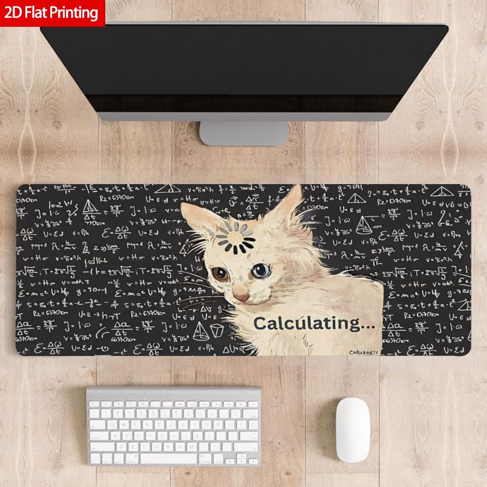 2D Foldable Large Desk Mat Rubber Desk Mat Blackboard Math Equations Cat Anima
