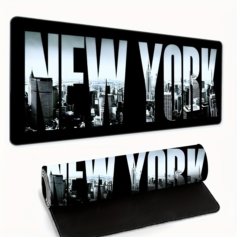 1pc New York Cityscape Large Mouse Pad - Rubber Base, Non-Slip, Oblong Gaming