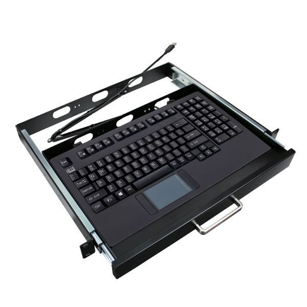1U Industrial Rackmount Keyboard Drawer, with Touchpad, USB, Black