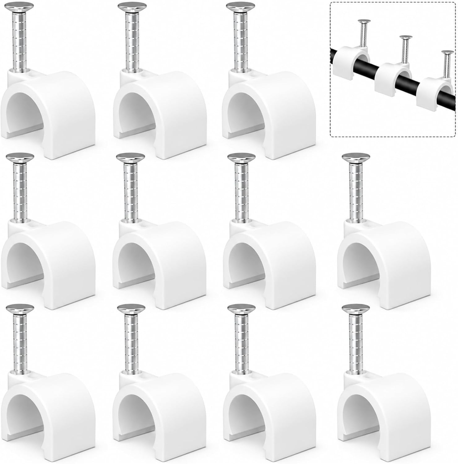 100 Pack 10mm Nail In Cable Clips Wire Holders Cord Organizer Wall Mount