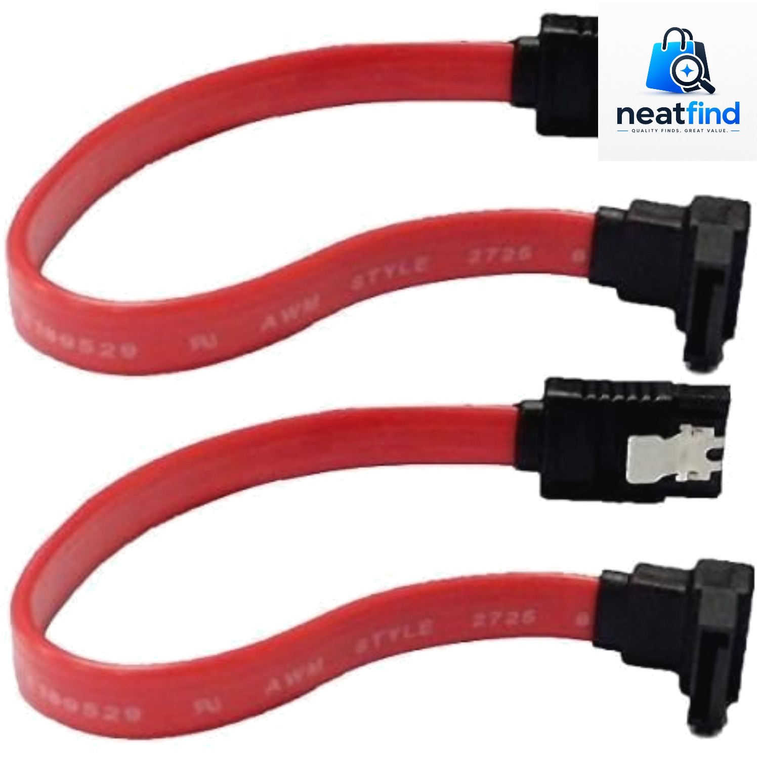 2-Pack Red 90 Degree Right-Angle 6.0 Gbps SATA III Data Cable with Locking La...