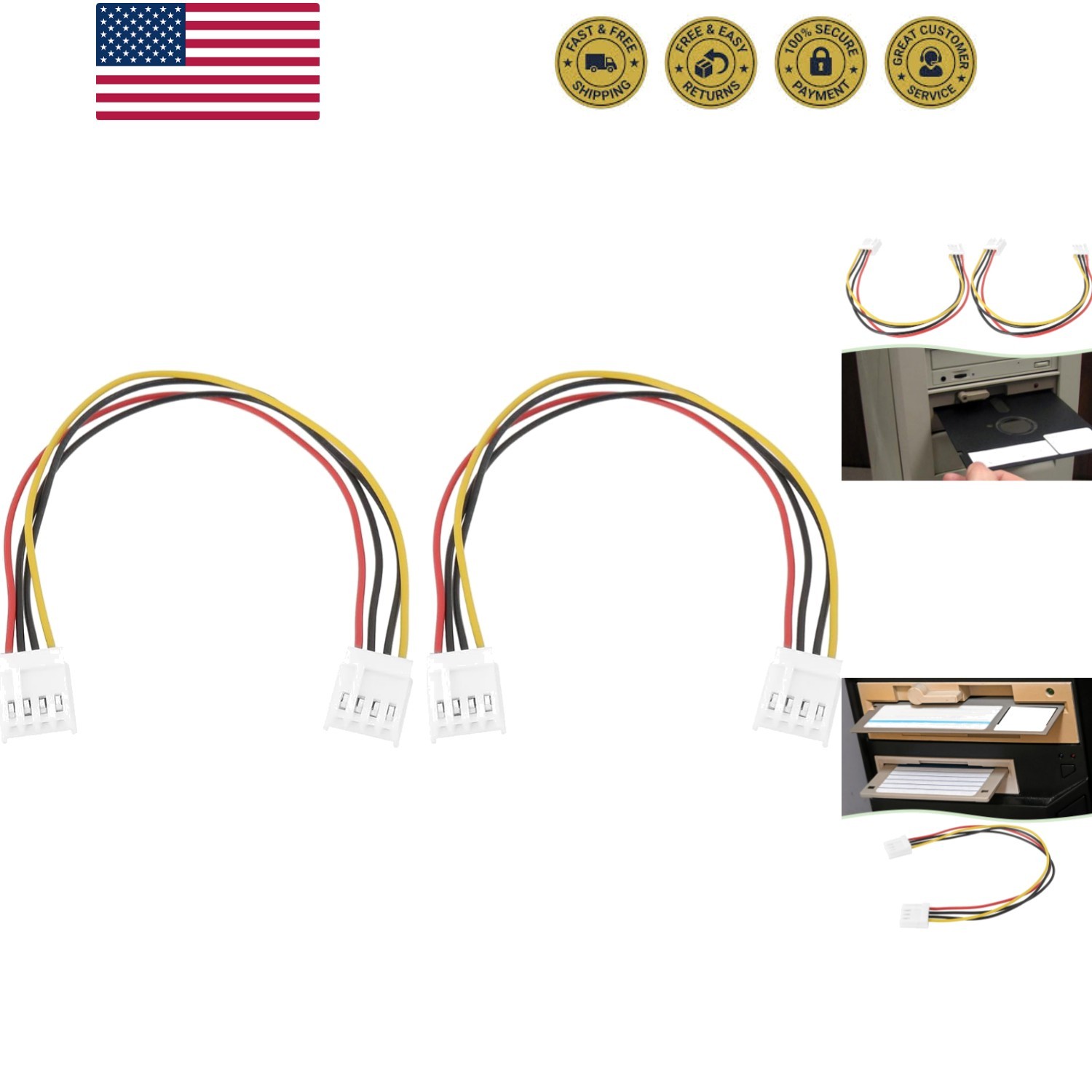 2 Pcs 20cm Floppy Disk Drive Power Cable 4-Pin to 4-Pin Power Cable Adapter f...