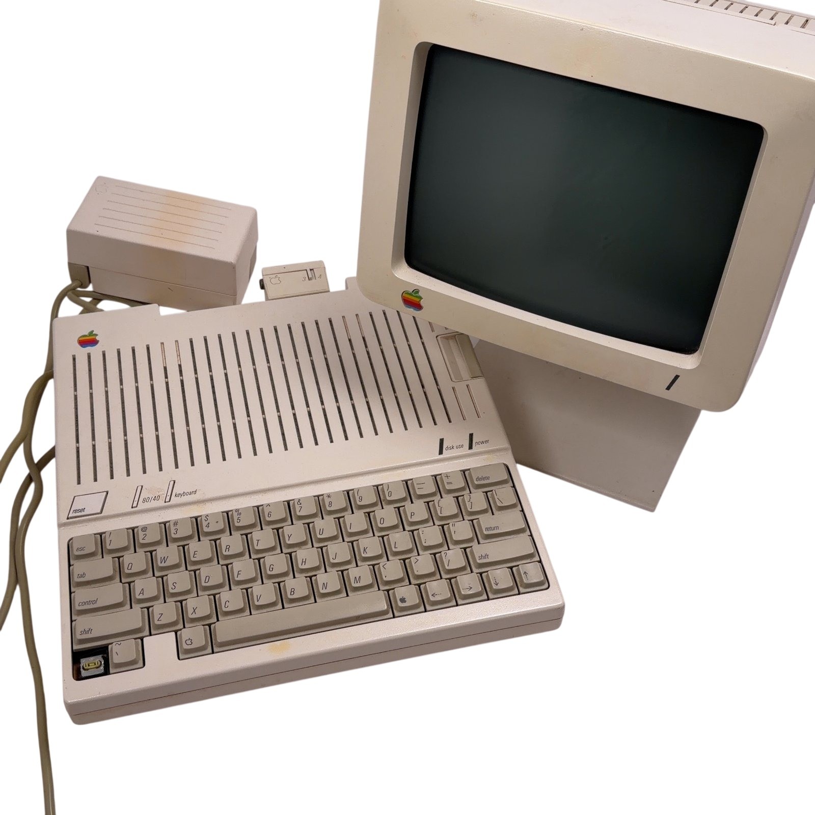 Apple IIc A2S4000 Vintage Computer with Monitor, Power Supply, Retro - READ