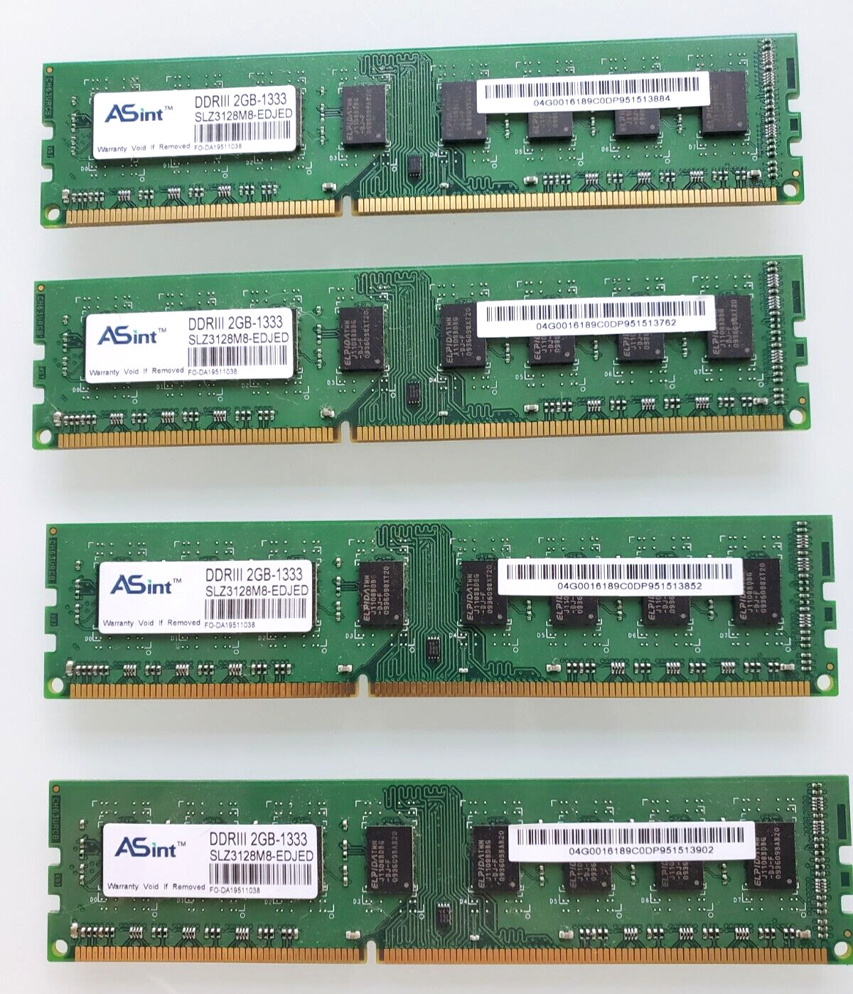 2GB PC3- 1333MHz DIMM 240pin Desktop Memory SLZ3128M8-EDUED Set of Four as shown