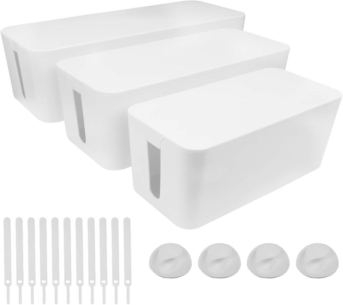 3Pcs Cable Management Box Cable Box Organizer For Hide TV Wire Power Strip &Cord