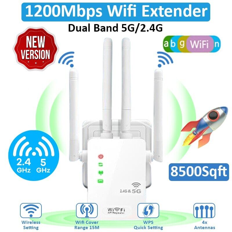 WIFI Extender 1200MBPS Wireless Range Coverage Signal Repeater Internet Booster