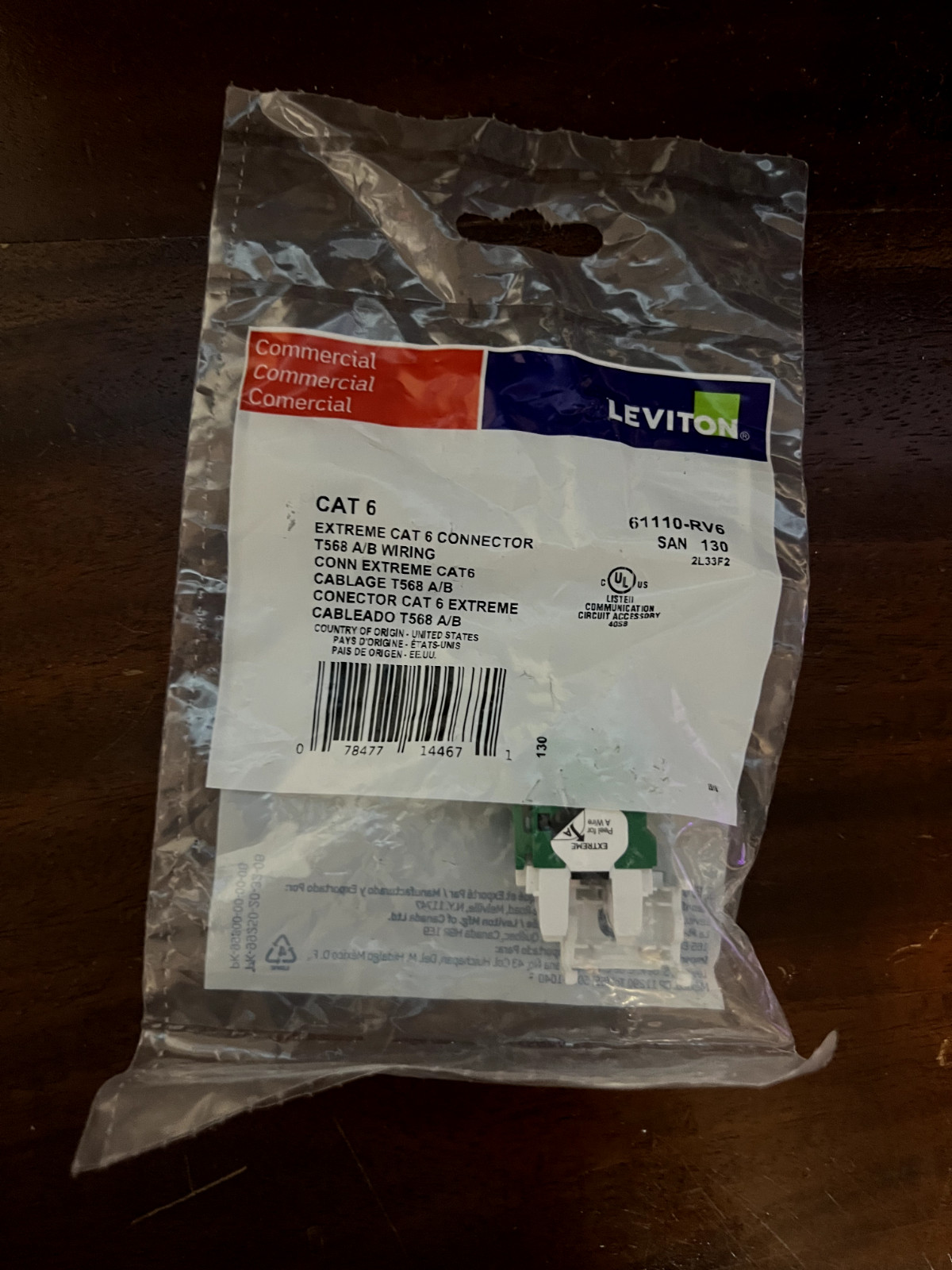 Brand New Sealed Leviton 61110-RV6, eXtreme Cat 6 QuickPort Connector, Green