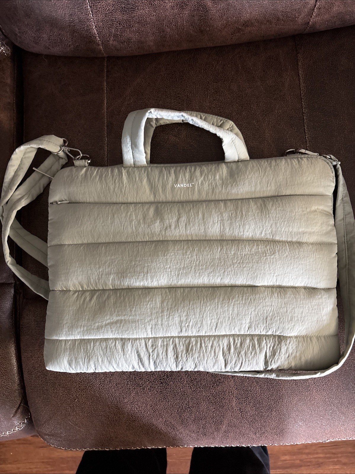 15 Inch Sage Green Laptop Sleeve Hidden Pocket Fleece Lined Strap  