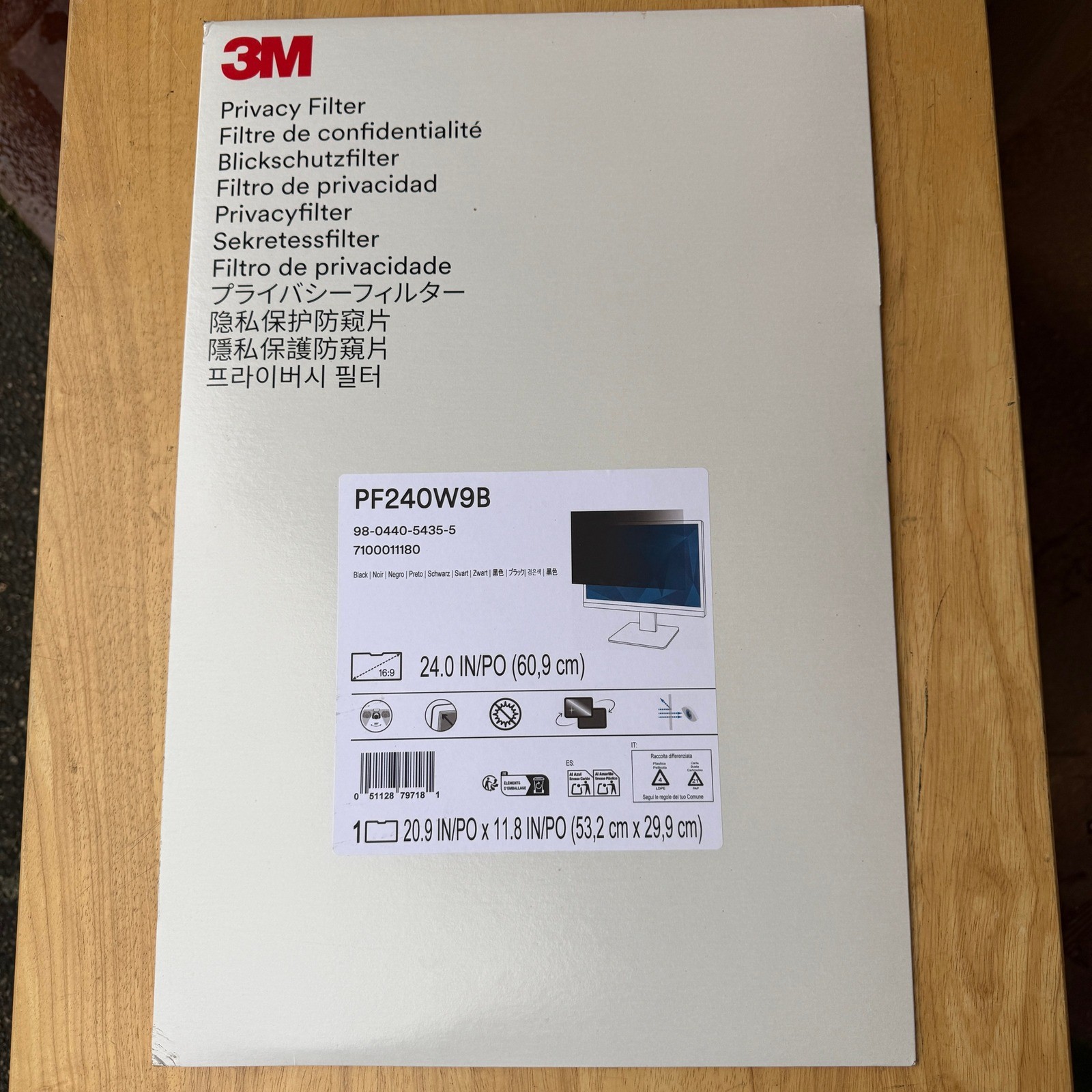 3M PF240W9B Black Privacy Filter for 24" Monitor 16:9