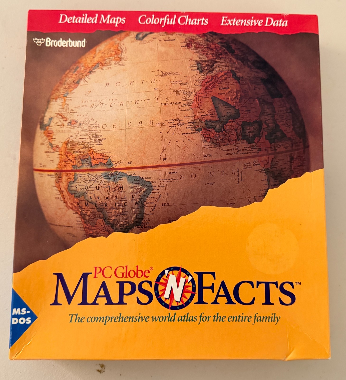 VINTAGE -  1994 PC Globe Maps N Facts Software from Broderbund  MS-DOS 3.5 inch