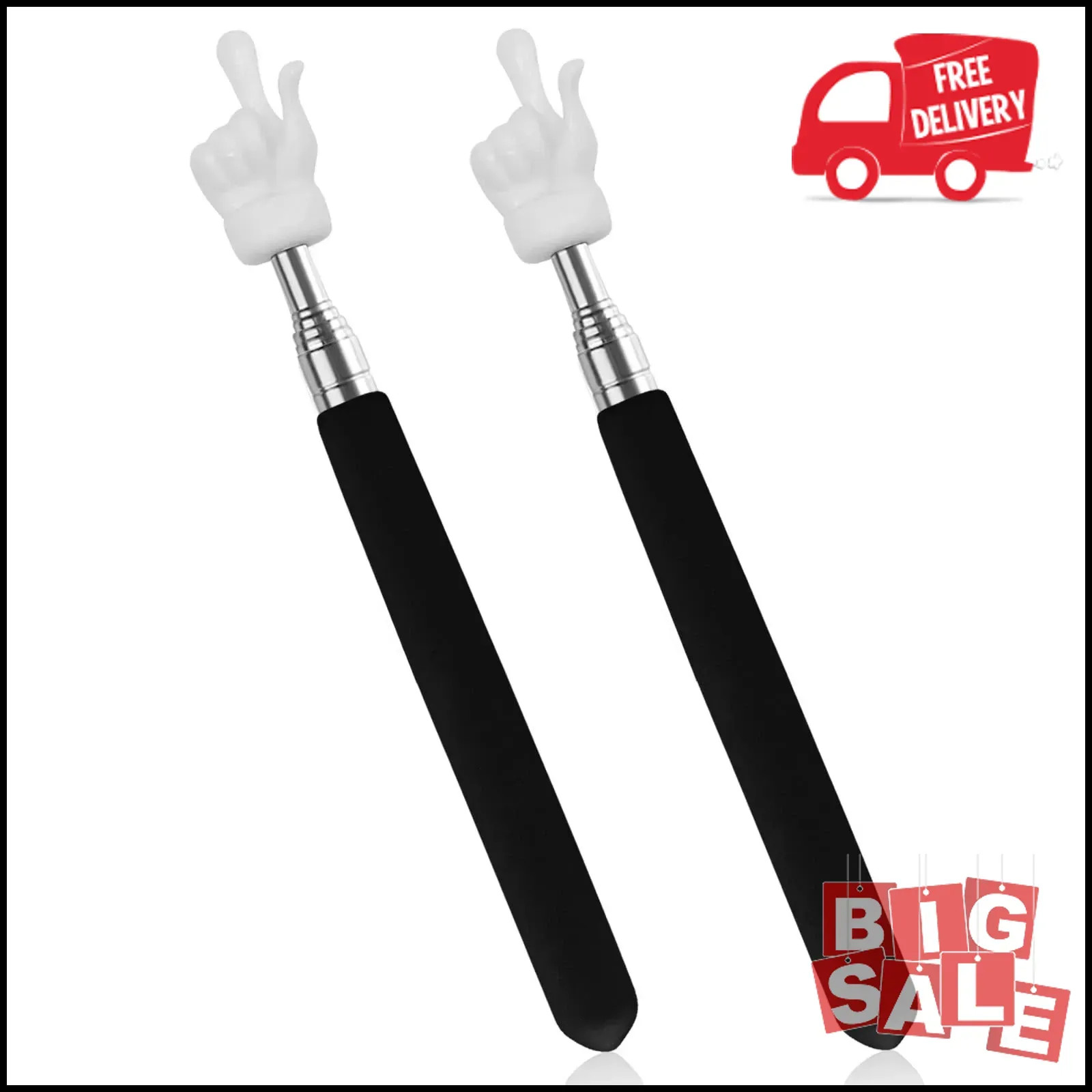 2Pcs Telescopic Teachers Pointer, Extendable Hand Pointer Finger Black