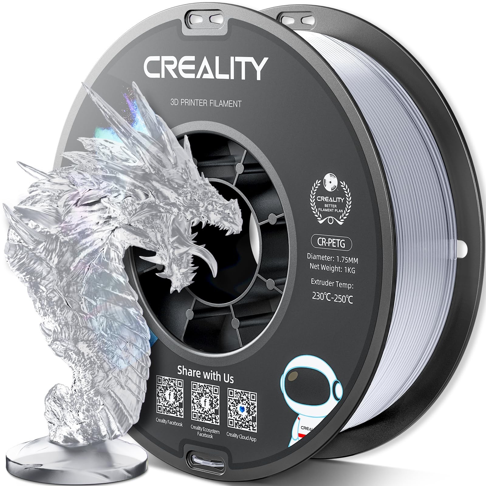 Official CREALITY PETG 3D Printer Filament 1.75mm 1KG (2.2lbs) Transparent