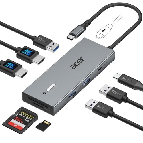 USB-C Docking Station 9-in-1, Dual Monitor, 2 HDMI, USB 3.0